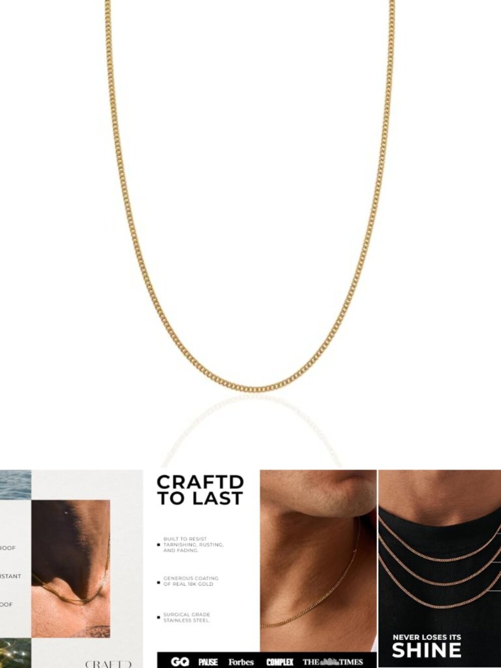Mens Curb Chain Necklace 18k Gold Finish Lobster Clasp 25.5"